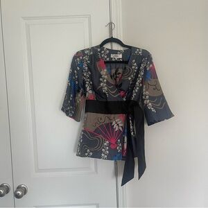 Tibi Blue Floral Silk Kimono Blouse